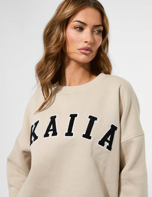 Kaiia Slogan Oversized Sweatshirt Almond