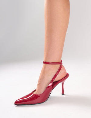 Sweet Talk Wide Fit Burgundy Ankle Strap Court Heels