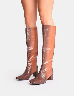 Tamira Brown Ombre Block Heel Knee High Boots