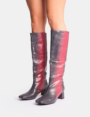 Tamira Red Ombre Block Heel Knee High Boots