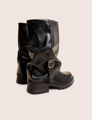 Terry Black Fold Over Buckle Detail Ankle Boots