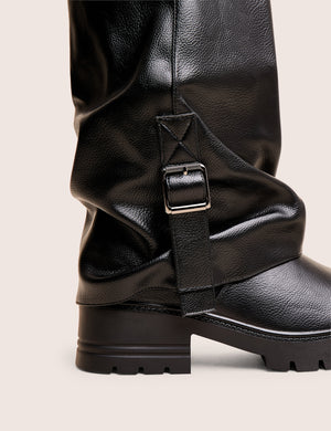 Terry Black Fold Over Buckle Detail Ankle Boots