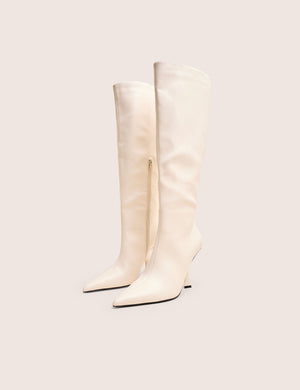Third Date White Pointed Toe Knee High Boots