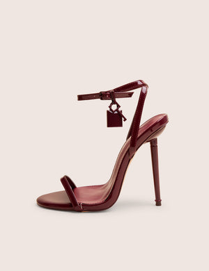 Ti Amo Burgundy Pu Padlock Detail Barely There Pointed Toe Stiletto Heels