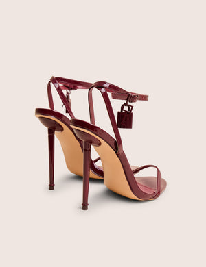 Ti Amo Burgundy Pu Padlock Detail Barely There Pointed Toe Stiletto Heels