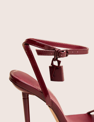 Ti Amo Burgundy Pu Padlock Detail Barely There Pointed Toe Stiletto Heels