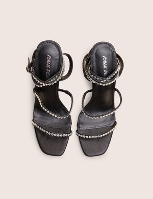 Ultra Chic Wide Fit Black  Diamante Strappy Square Toe Slim Block Illusion Heel
