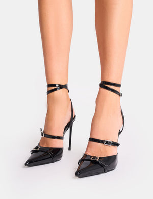 Viper Black Three Strap Buckle Detail Court Heels