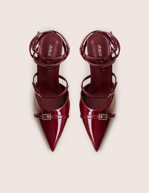 Viper Burgundy Three Strap Buckle Detail Court Heels