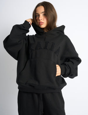 Kaiia Slogan Oversized Hoodie Black on Black