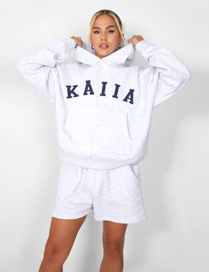 Kaiia Oversized Logo Hoodie In Grey Marl