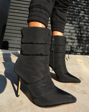 Kenza x Public Desire Reset Black Nylon Padded Heeled Ankle Boots