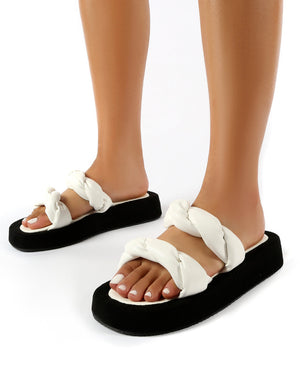 Amora White PU Braided Detail Chunky Sole Sandals
