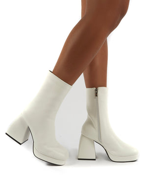 Imagine White Chunky Heel Ankle Boots