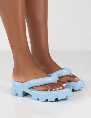State Blue Chunky Sole Thong Strap Sandals