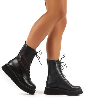 Haven Black Lace Up Chunky Ankle Boots
