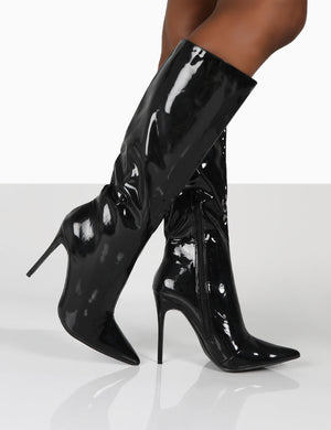 Horizon Wide Fit Black Patent Knee High Boots
