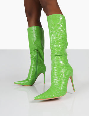 Lime green best sale knee high boots