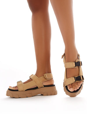 Undeniable Chunky Sports Sandals in Nude PU