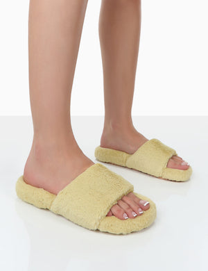 Namaste Yellow Fluffy Faux Fur Slippers