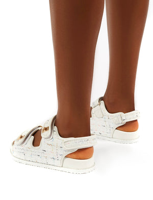 Carmen White Multi Buckle Strap Flat Sandals