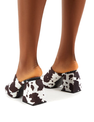 Oreo Cow Print Mono Chunky Heel Mules