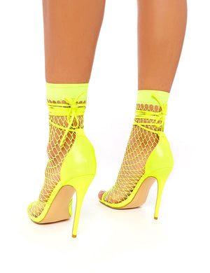 Sunrise Neon Yellow Fishnet Peeptoe Stiletto Heels