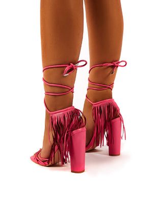 Venga Pink Tassel Detail Lace Up Block Heels