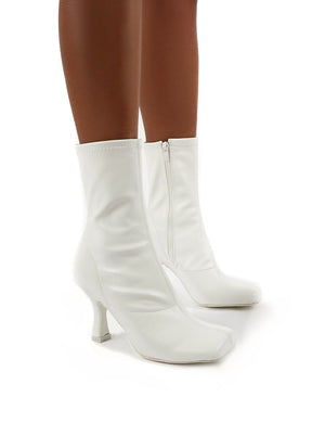 Violate White Square Toe Heeled Ankle Boot