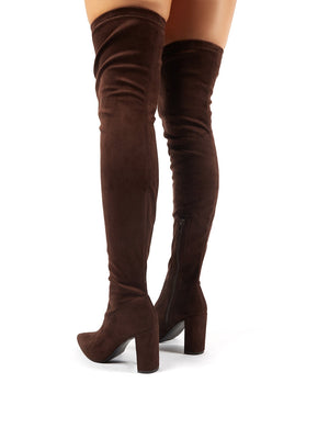 Scorch Chocolate Faux Suede Over the Knee Heeled Boots
