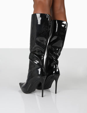 Horizon Wide Fit Black Patent Knee High Boots