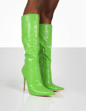 Horizon Neon Green Pu Knee High Boots