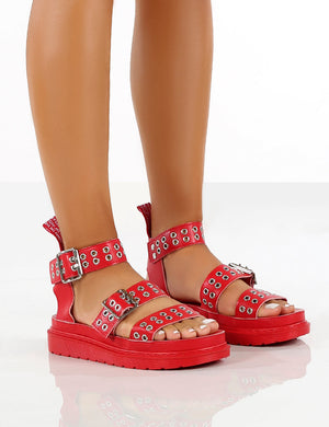 Hype Red Chunky Studded Sandals