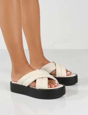 Kyla Wide Fit Stone PU Padded Cross Over Sandals
