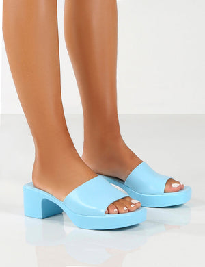 Rejina Blue Block Heeled Strappy Sandals
