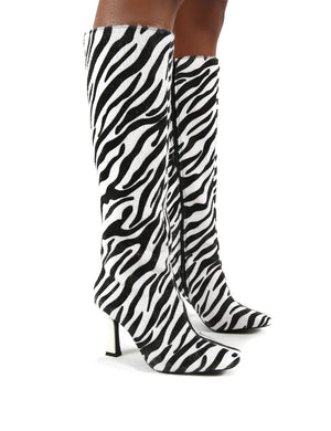 Repeat Zebra Heeled Knee High Boots