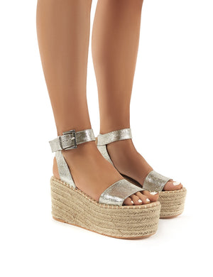 Saffy Silver Espadrille Flatform Sandals