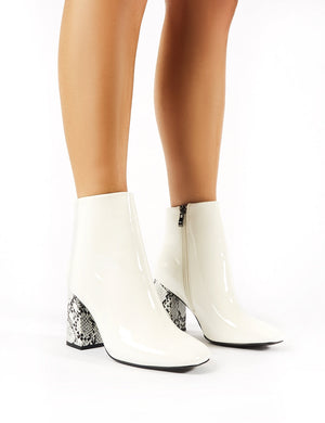 Vesper Contrast Heeled Ankle Boots in White