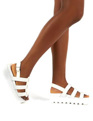 Coco White PU Triple Strap Platform Sandals
