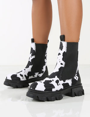 Amber x Public Desire Wonder Cow Print Chunky Sole Ankle Boot