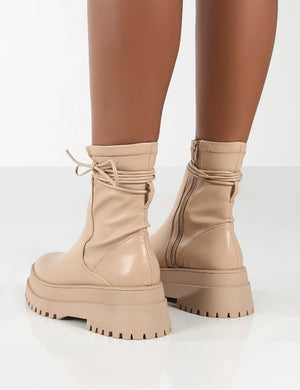 Finale Wide Fit Nude Chunky Sole Ankle Wrap Boots