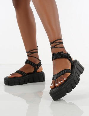 Mirage Black Chunky Platform Lace Up Sandals