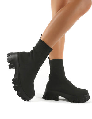 Trust Black Chunky Platform Sole Sock Ankle Boots