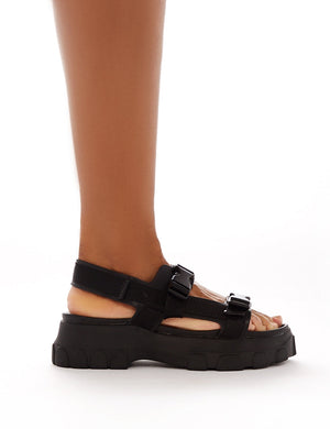 Undeniable Chunky Sports Sandals in Black PU