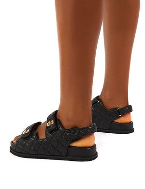 Carmen Black Buckle Strap Flat Sandals