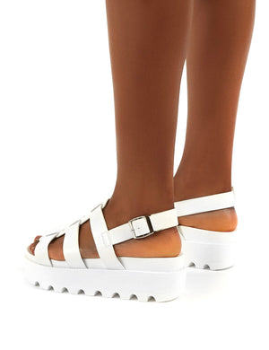 Coco White PU Triple Strap Platform Sandals