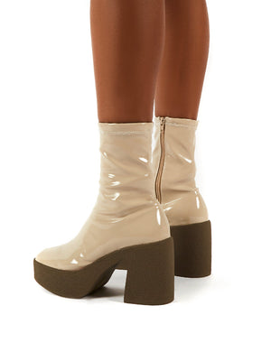 Jade Nude PU Block Heeled Ankle Boots