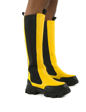 Monique Yellow Chunky Sole Knee High Boots
