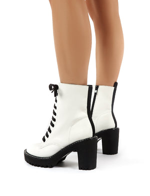 Fearne White Lace Up Chunky Heeled Ankle Boots