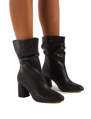 Marshmallow Black PU Wide fit Heeled Ankle Boots